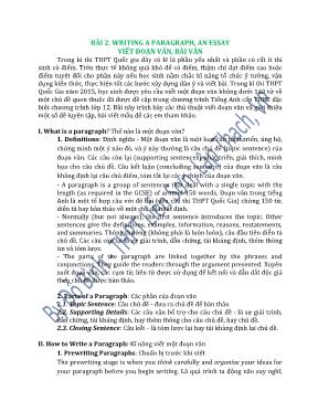 Tài liệu Tiếng Anh Lớp 10 - Bài 2 Writing a paragraph, an essay